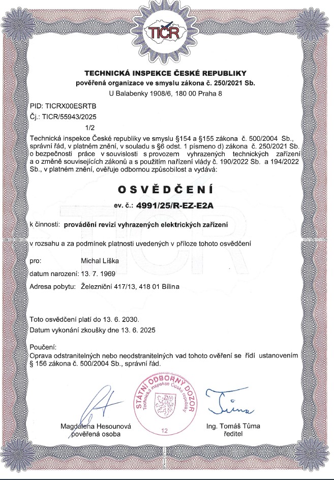 Osvědčení TIČR 1
